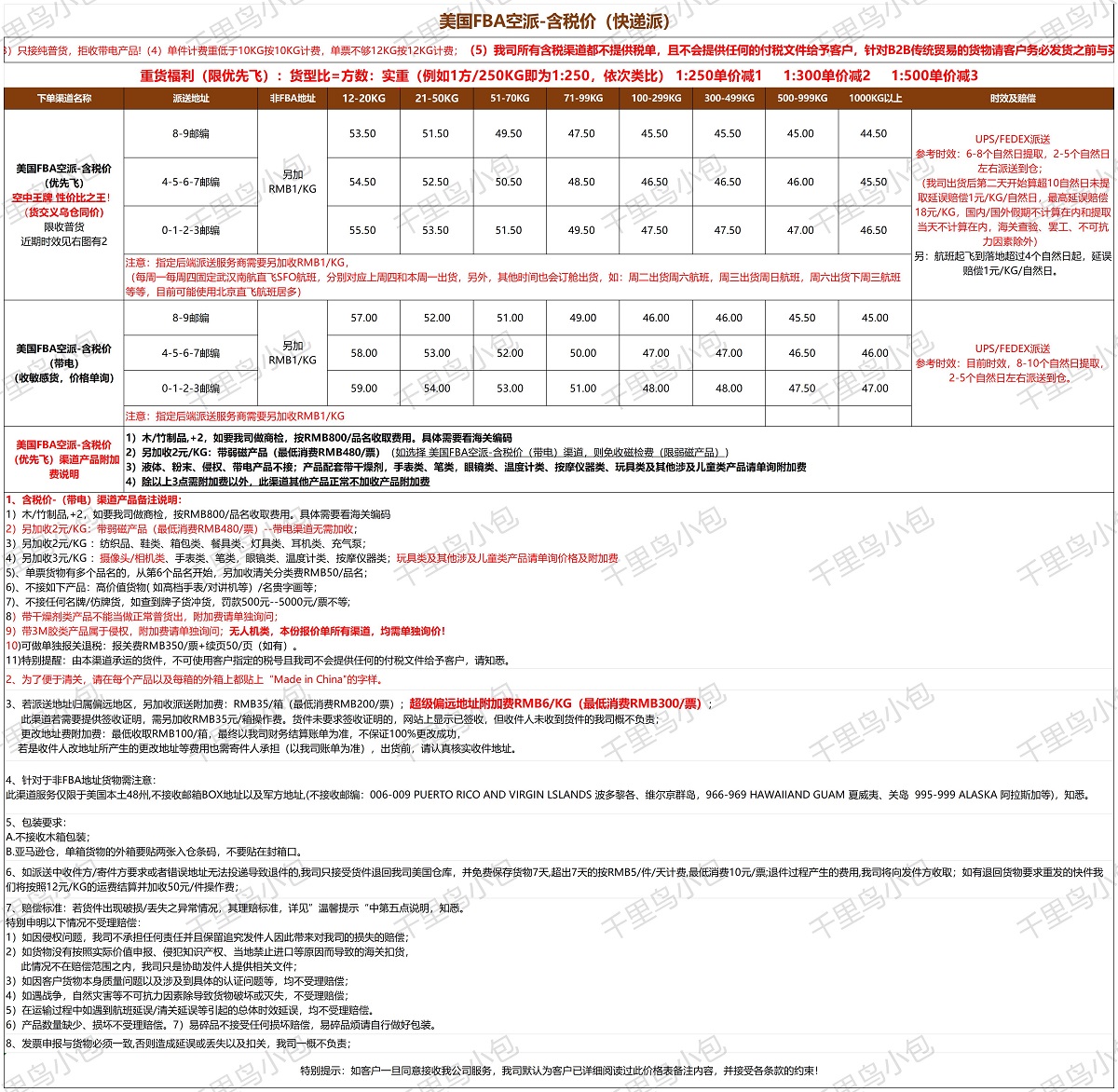 美国FBA空派（快递派）-含税大货价(图1)